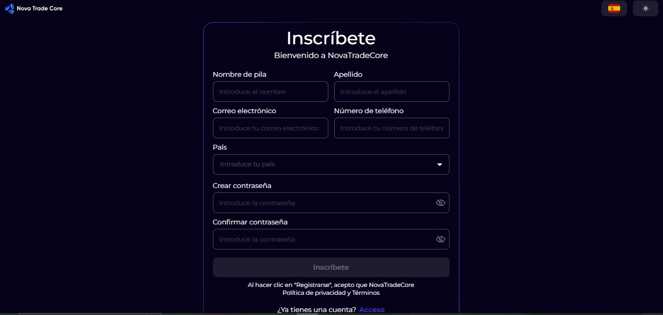 Novatradecore Signup Page